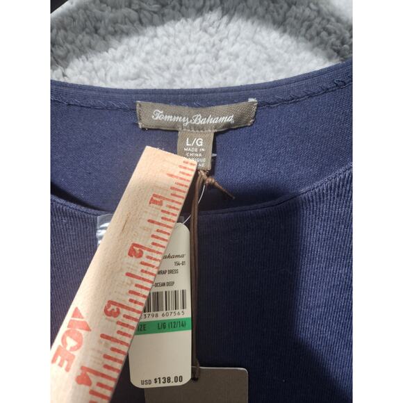 Womens Tommy Bahama Belted Dress Size Large Pickford Wrap Ocean Deep NWT - Picture 3 of 11